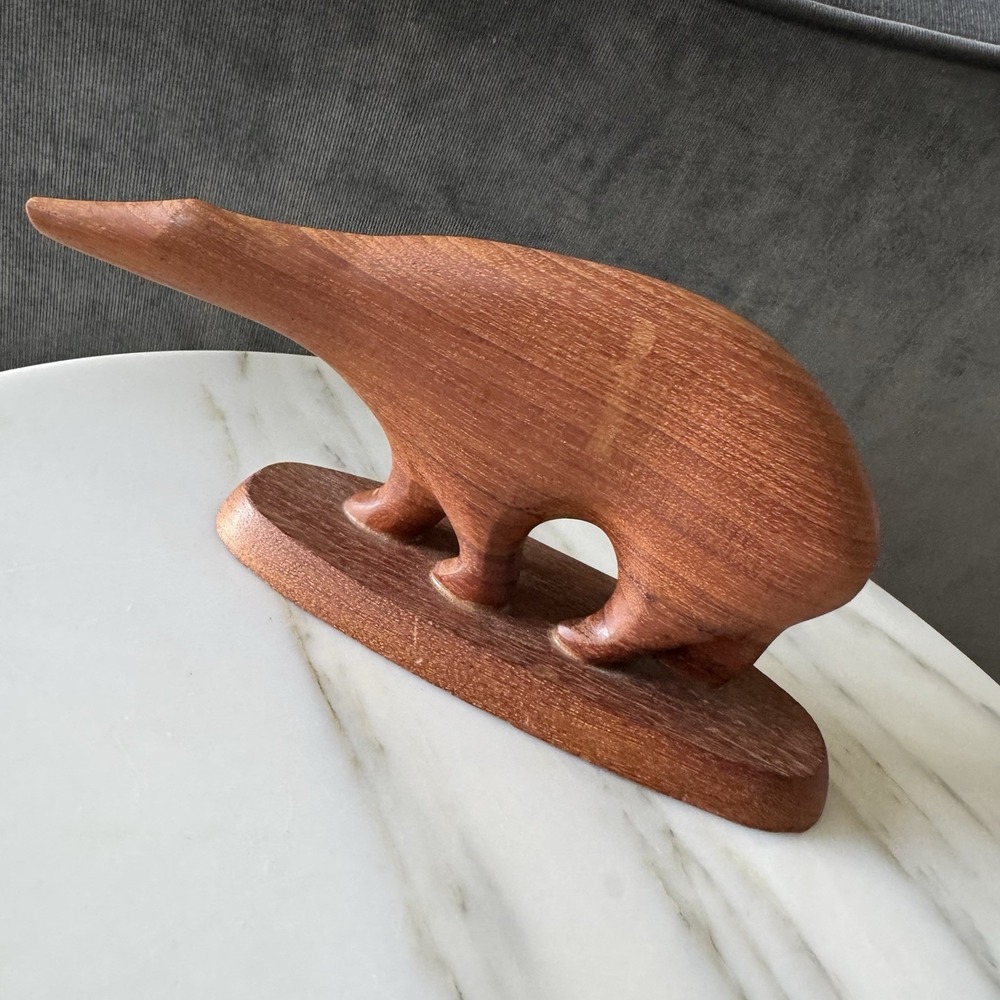 MCM Hand Carved Teak Wood  Polar Bear Made In Norway